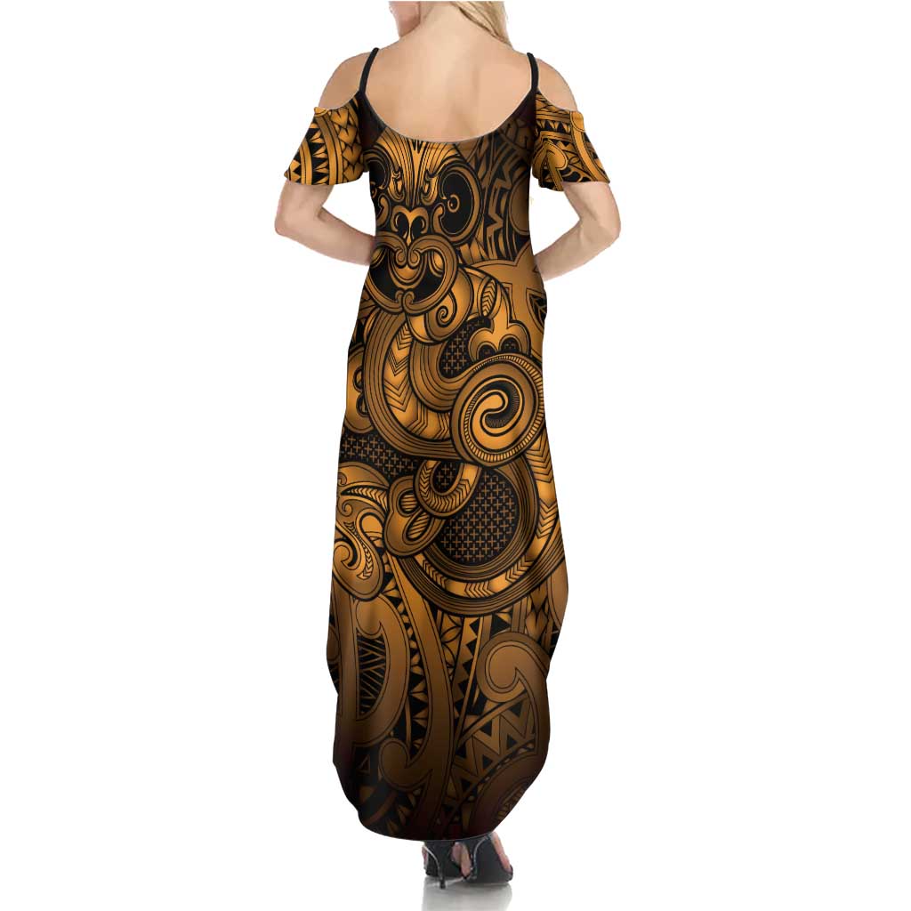 Aotearoa Maori Hei Tiki Summer Maxi Dress Koura Kowhaiwhai Puhoro Motif LT9 - Polynesian Pride