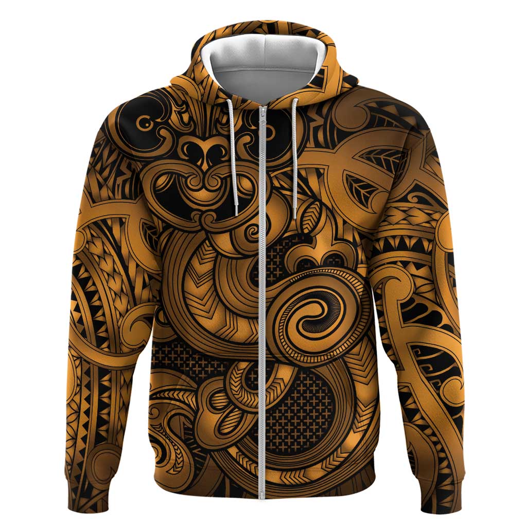 Aotearoa Maori Hei Tiki Zip Hoodie Koura Kowhaiwhai Puhoro Motif LT9 Zip Hoodie Gold - Polynesian Pride