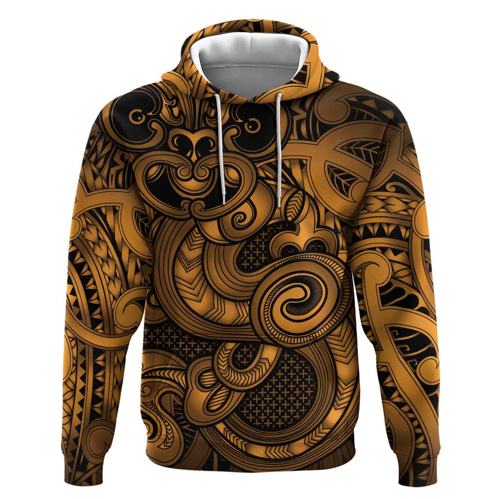 Aotearoa Maori Hei Tiki Zip Hoodie Koura Kowhaiwhai Puhoro Motif LT9 Pullover Hoodie Gold - Polynesian Pride