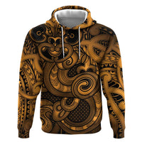 Aotearoa Maori Hei Tiki Zip Hoodie Koura Kowhaiwhai Puhoro Motif LT9 Pullover Hoodie Gold - Polynesian Pride