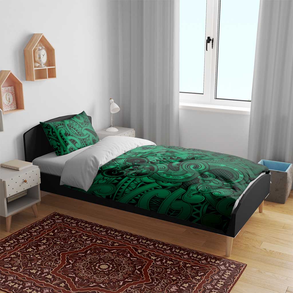 Aotearoa Maori Hei Tiki Bedding Set Kakariki Kowhaiwhai Puhoro Motif