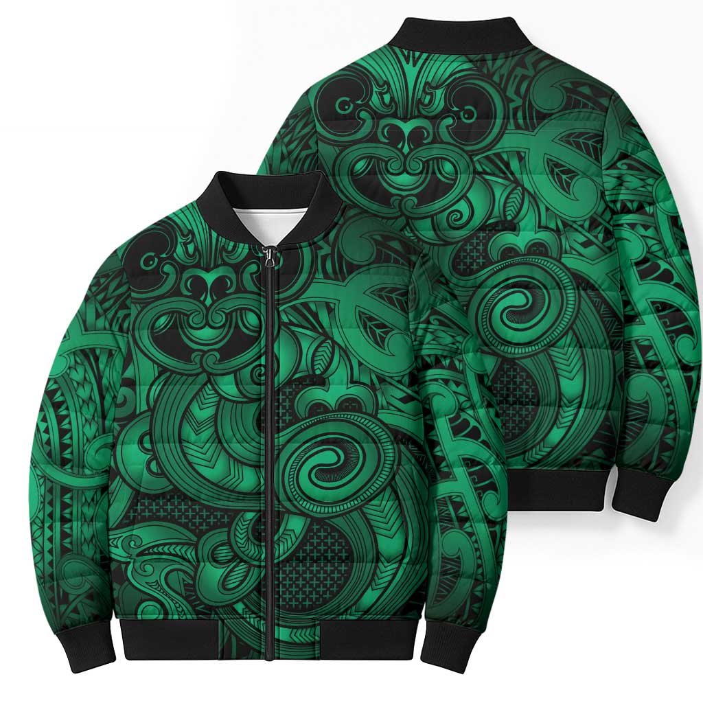 Aotearoa Maori Hei Tiki Bomber Puffer Jacket Kakariki Kowhaiwhai Puhoro Motif