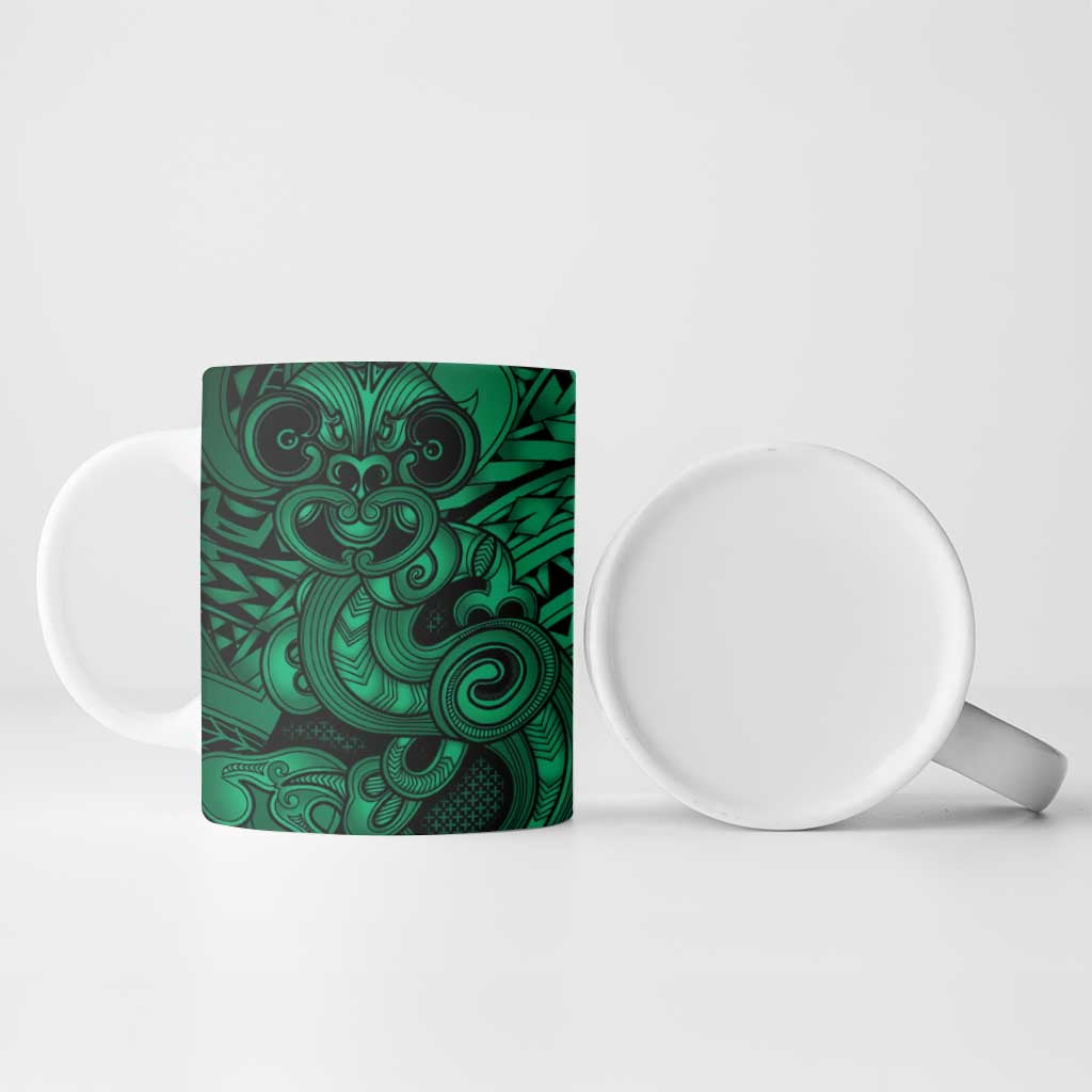 Aotearoa Maori Hei Tiki Ceramic Mug Kakariki Kowhaiwhai Puhoro Motif