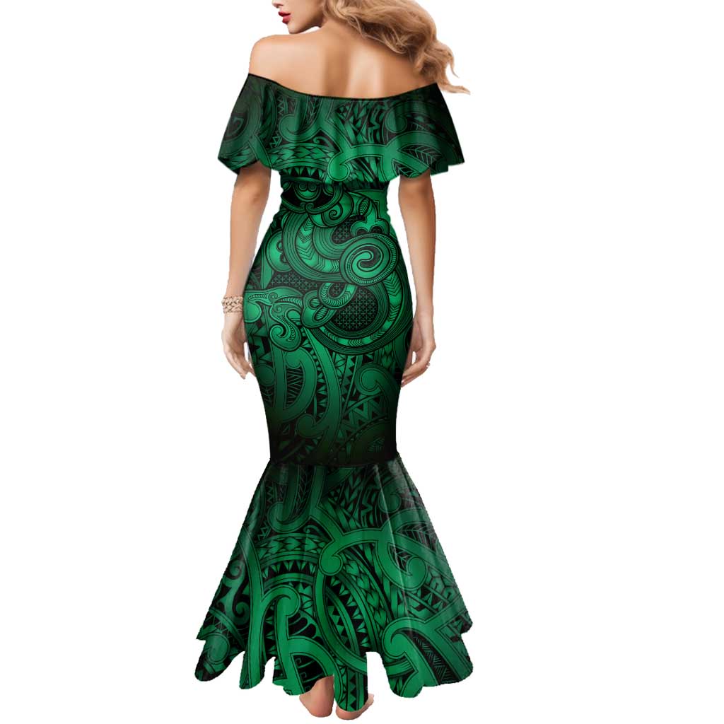 Aotearoa Maori Hei Tiki Family Matching Mermaid Dress and Hawaiian Shirt Kakariki Kowhaiwhai Puhoro Motif