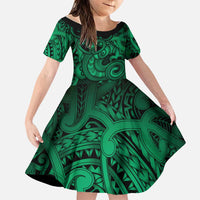 Aotearoa Maori Hei Tiki Family Matching Short Sleeve Bodycon Dress and Hawaiian Shirt Kakariki Kowhaiwhai Puhoro Motif