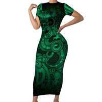 Aotearoa Maori Hei Tiki Family Matching Short Sleeve Bodycon Dress and Hawaiian Shirt Kakariki Kowhaiwhai Puhoro Motif