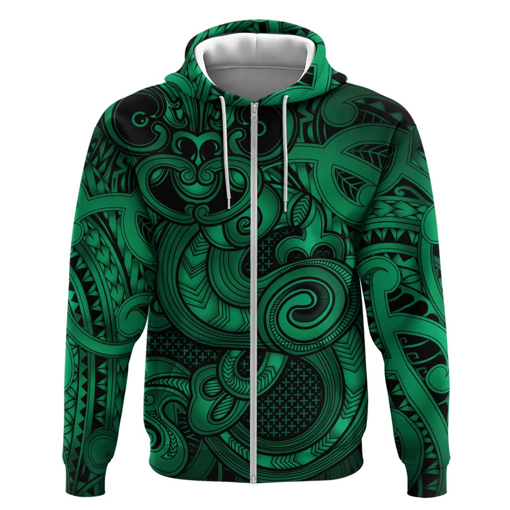 Aotearoa Maori Hei Tiki Hoodie Kakariki Kowhaiwhai Puhoro Motif LT9 Zip Hoodie Green - Polynesian Pride