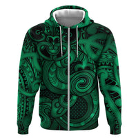 Aotearoa Maori Hei Tiki Hoodie Kakariki Kowhaiwhai Puhoro Motif LT9 Zip Hoodie Green - Polynesian Pride