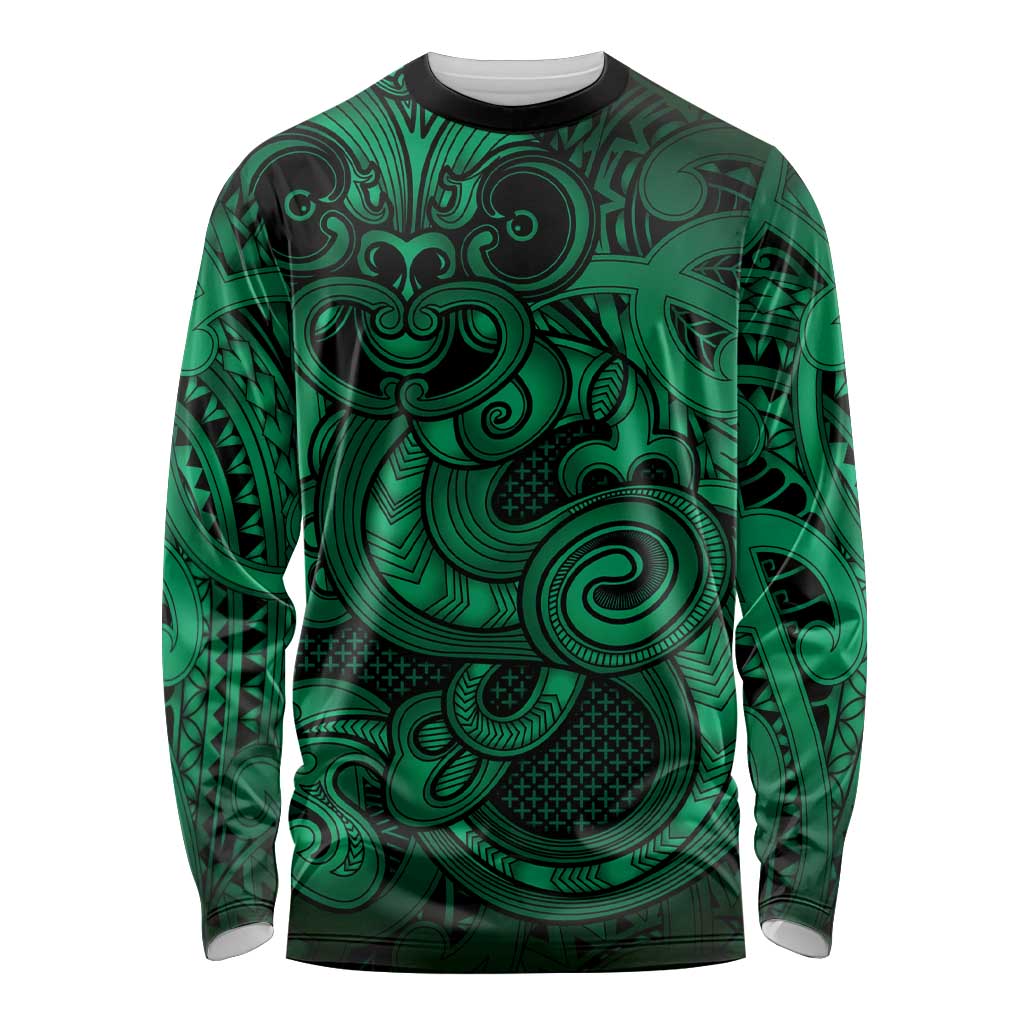 Aotearoa Maori Hei Tiki Long Sleeve Shirt Kakariki Kowhaiwhai Puhoro Motif LT9 Unisex Green - Polynesian Pride