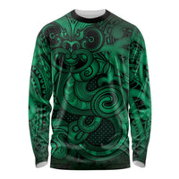 Aotearoa Maori Hei Tiki Long Sleeve Shirt Kakariki Kowhaiwhai Puhoro Motif LT9 Unisex Green - Polynesian Pride