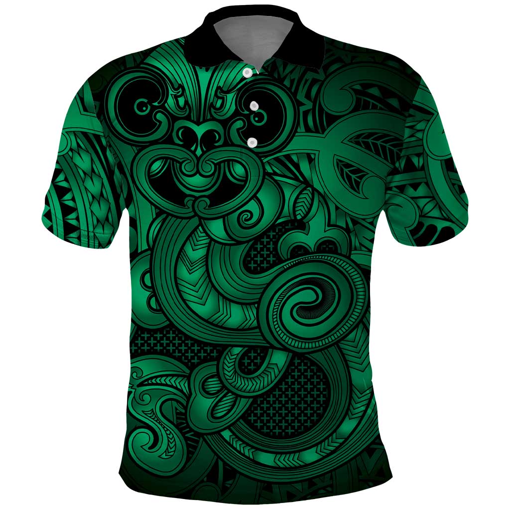 Aotearoa Maori Hei Tiki Polo Shirt Kakariki Kowhaiwhai Puhoro Motif LT9 Green - Polynesian Pride