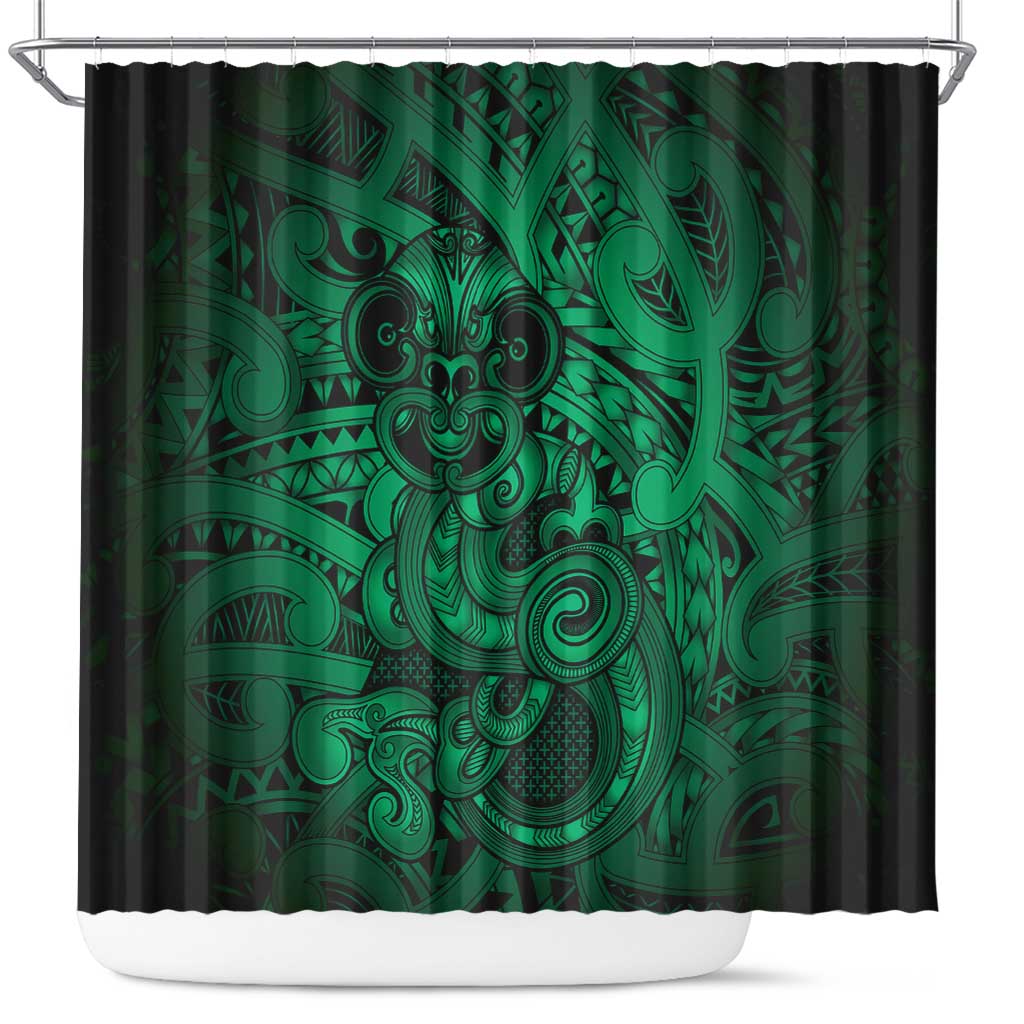 Aotearoa Maori Hei Tiki Shower Curtain Kakariki Kowhaiwhai Puhoro Motif