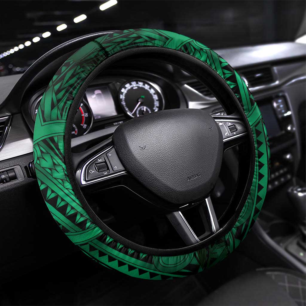 Aotearoa Maori Hei Tiki Steering Wheel Cover Kakariki Kowhaiwhai Puhoro Motif LT9 Universal Fit Green - Polynesian Pride