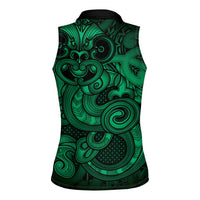 Aotearoa Maori Hei Tiki Women Sleeveless Polo Shirt Kakariki Kowhaiwhai Puhoro Motif