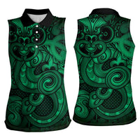 Aotearoa Maori Hei Tiki Women Sleeveless Polo Shirt Kakariki Kowhaiwhai Puhoro Motif