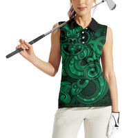 Aotearoa Maori Hei Tiki Women Sleeveless Polo Shirt Kakariki Kowhaiwhai Puhoro Motif