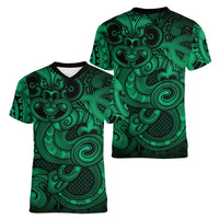 Aotearoa Maori Hei Tiki Women V-Neck T-Shirt Kakariki Kowhaiwhai Puhoro Motif
