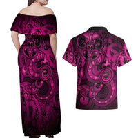 Aotearoa Maori Hei Tiki Couples Matching Off Shoulder Maxi Dress and Hawaiian Shirt Mawhero Kowhaiwhai Puhoro Motif