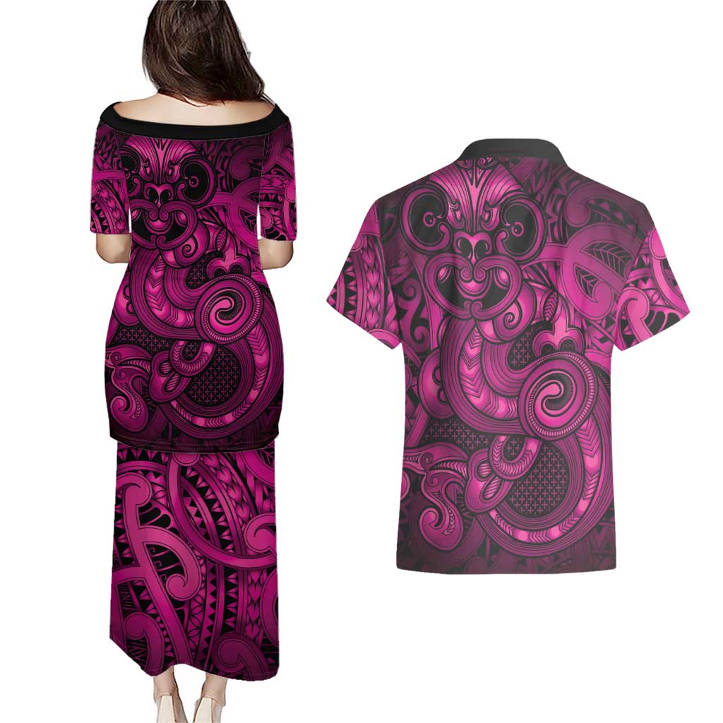 Aotearoa Maori Hei Tiki Couples Matching Puletasi and Hawaiian Shirt Mawhero Kowhaiwhai Puhoro Motif
