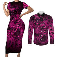 Aotearoa Maori Hei Tiki Couples Matching Short Sleeve Bodycon Dress and Long Sleeve Button Shirt Mawhero Kowhaiwhai Puhoro Motif