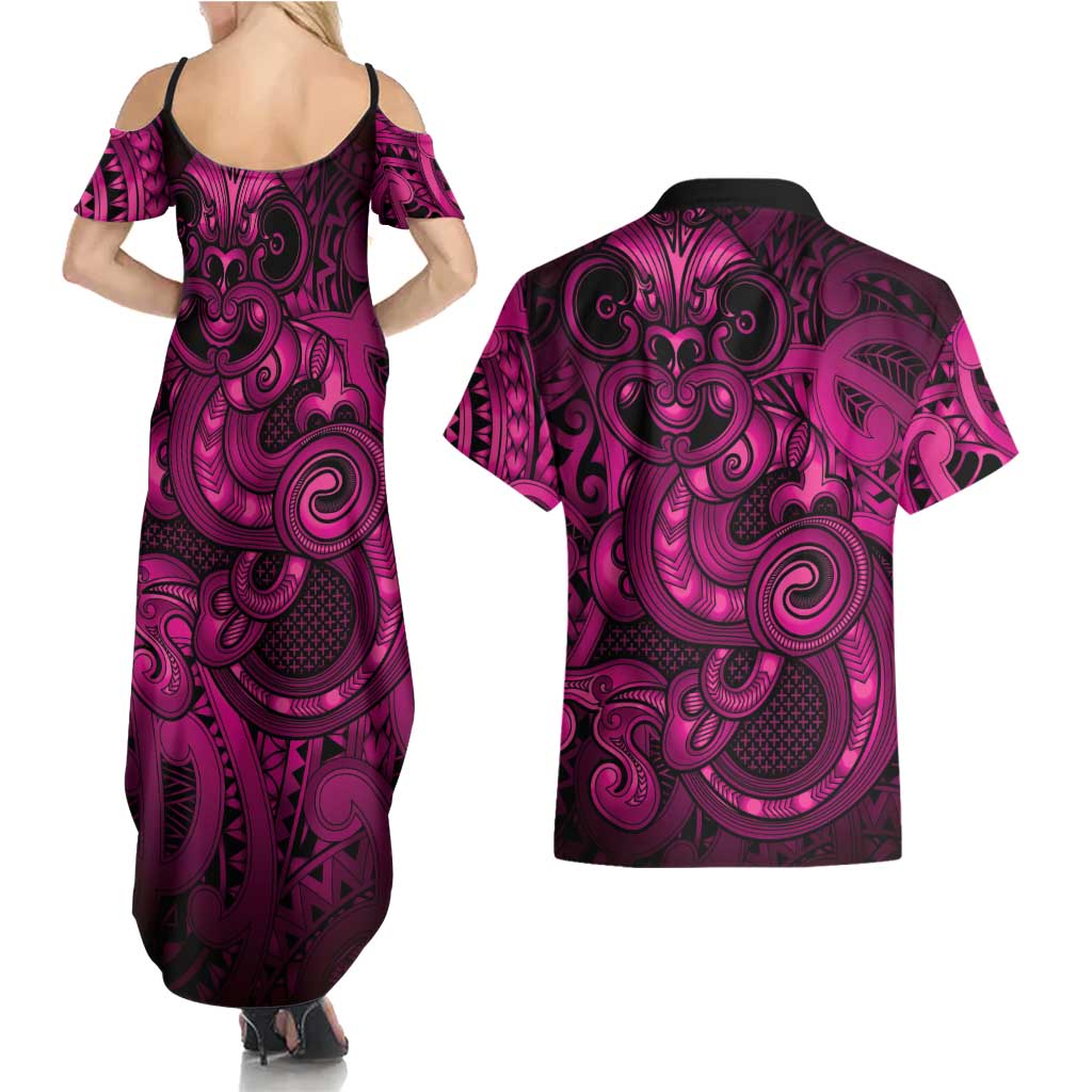 Aotearoa Maori Hei Tiki Couples Matching Summer Maxi Dress and Hawaiian Shirt Mawhero Kowhaiwhai Puhoro Motif