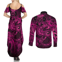 Aotearoa Maori Hei Tiki Couples Matching Summer Maxi Dress and Long Sleeve Button Shirt Mawhero Kowhaiwhai Puhoro Motif
