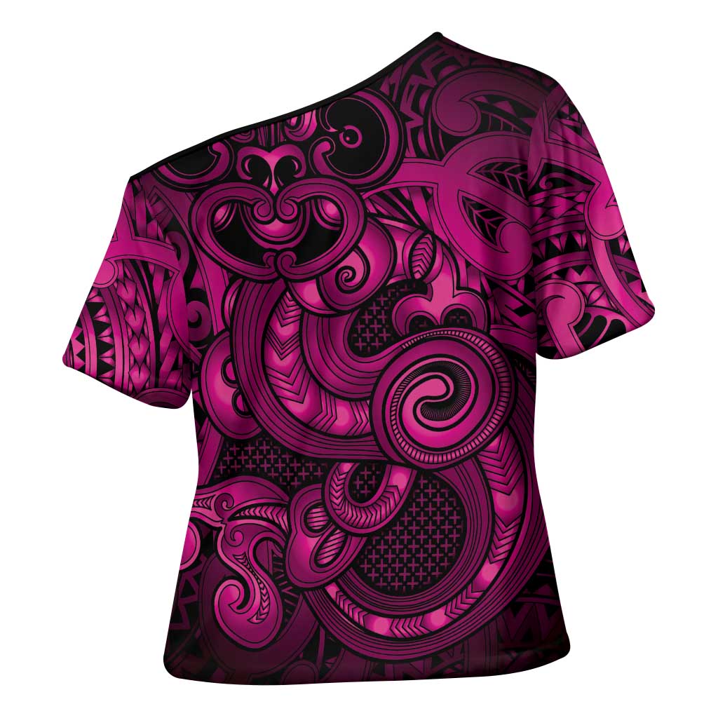 Aotearoa Maori Hei Tiki Cross Shoulder Shirt Mawhero Kowhaiwhai Puhoro Motif LT9 - Polynesian Pride