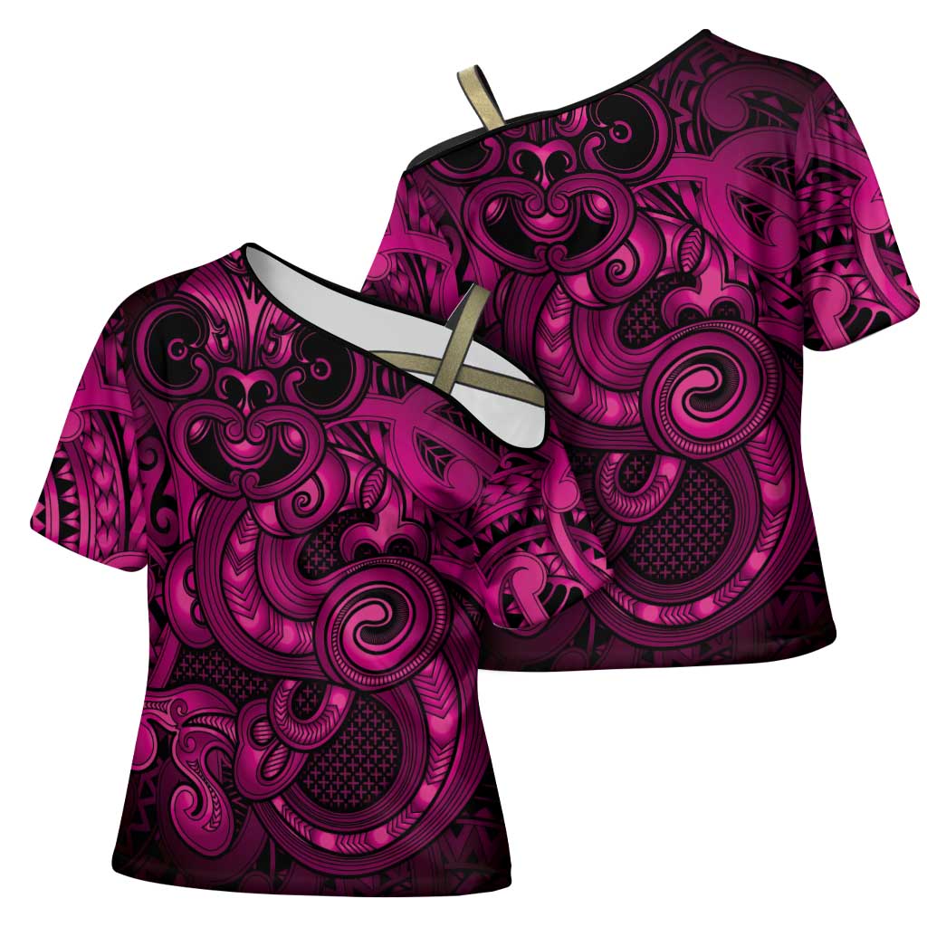Aotearoa Maori Hei Tiki Cross Shoulder Shirt Mawhero Kowhaiwhai Puhoro Motif LT9 - Polynesian Pride