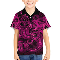 Aotearoa Maori Hei Tiki Family Matching Long Sleeve Bodycon Dress and Hawaiian Shirt Mawhero Kowhaiwhai Puhoro Motif LT9 Son's Shirt Pink - Polynesian Pride