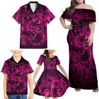 Aotearoa Maori Hei Tiki Family Matching Off Shoulder Maxi Dress and Hawaiian Shirt Mawhero Kowhaiwhai Puhoro Motif