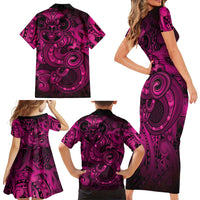 Aotearoa Maori Hei Tiki Family Matching Short Sleeve Bodycon Dress and Hawaiian Shirt Mawhero Kowhaiwhai Puhoro Motif