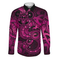 Aotearoa Maori Hei Tiki Family Matching Tank Maxi Dress and Hawaiian Shirt Mawhero Kowhaiwhai Puhoro Motif LT9 Dad's Shirt - Long Sleeve Pink - Polynesian Pride