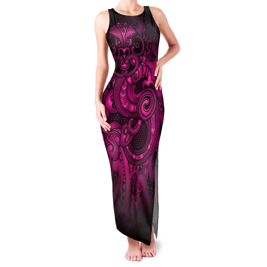 Aotearoa Maori Hei Tiki Family Matching Tank Maxi Dress and Hawaiian Shirt Mawhero Kowhaiwhai Puhoro Motif LT9 Mom's Dress Pink - Polynesian Pride