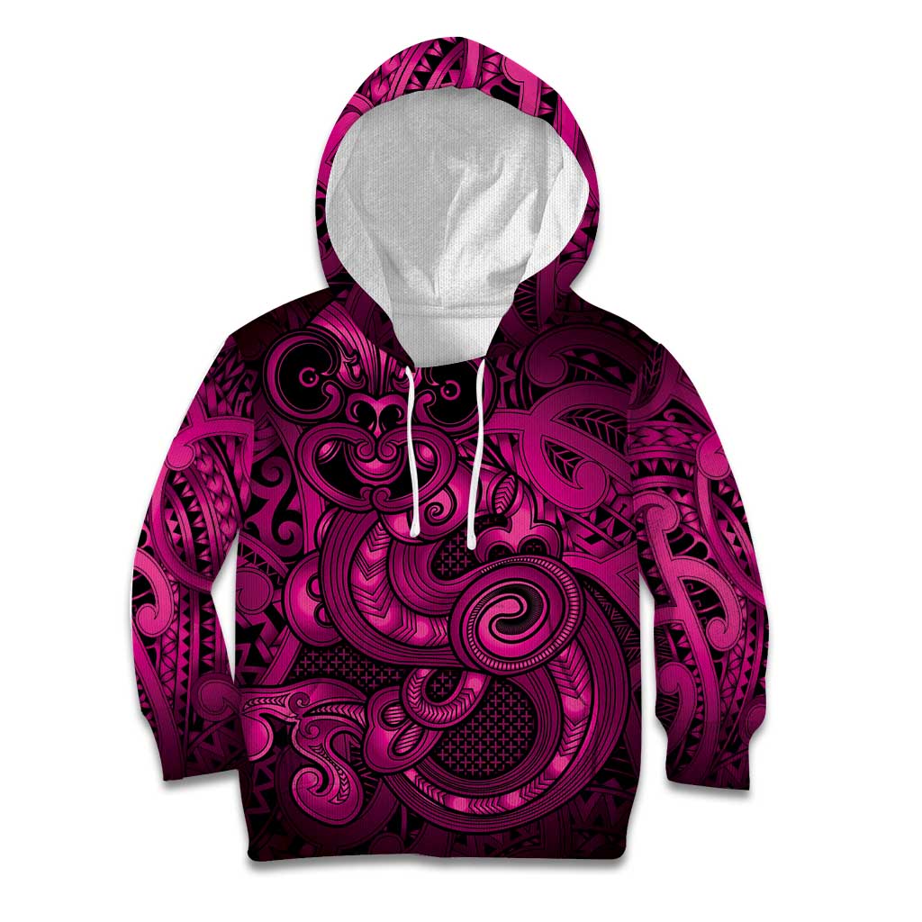 Aotearoa Maori Hei Tiki Kid Hoodie Mawhero Kowhaiwhai Puhoro Motif LT9 Hoodie Pink - Polynesian Pride