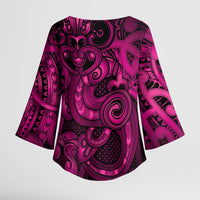 Aotearoa Maori Hei Tiki Kimono Sleeve Blouse Mawhero Kowhaiwhai Puhoro Motif LT9 - Polynesian Pride