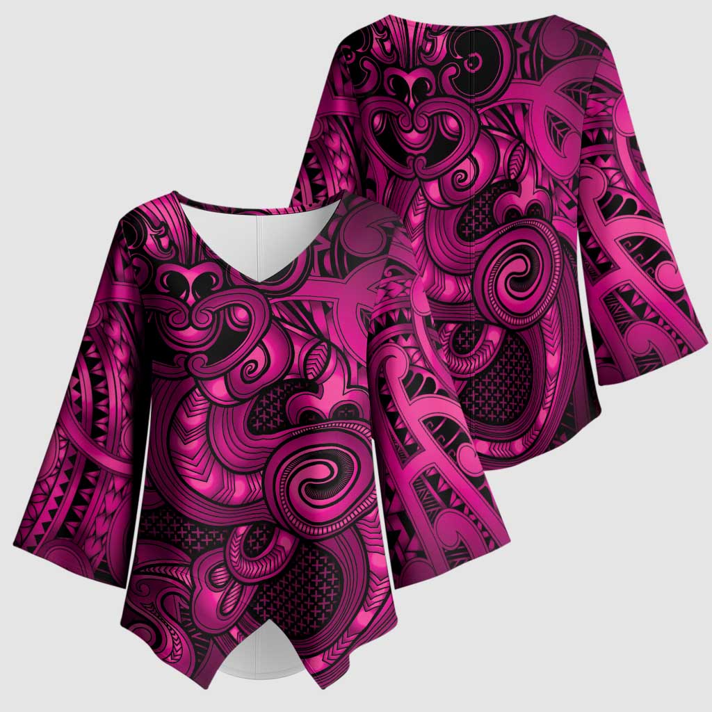 Aotearoa Maori Hei Tiki Kimono Sleeve Blouse Mawhero Kowhaiwhai Puhoro Motif LT9 - Polynesian Pride