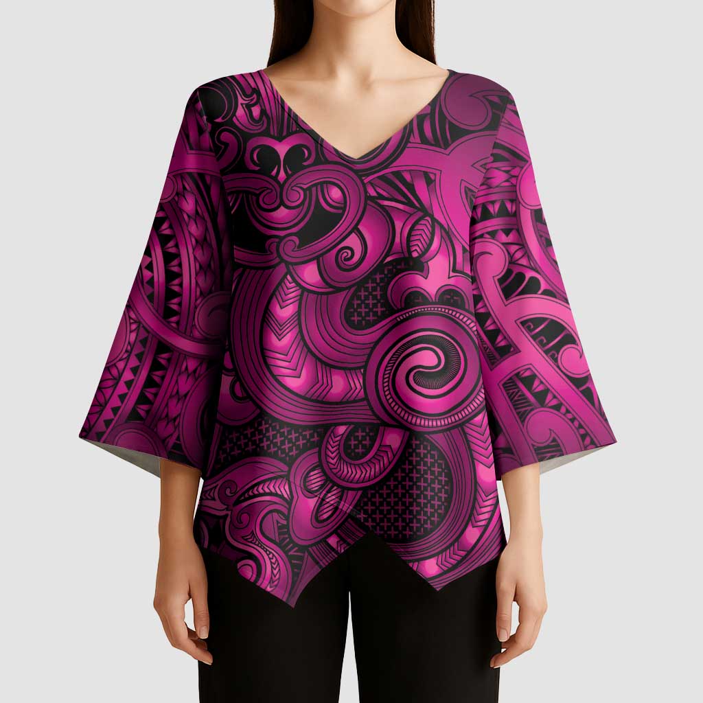 Aotearoa Maori Hei Tiki Kimono Sleeve Blouse Mawhero Kowhaiwhai Puhoro Motif LT9 - Polynesian Pride