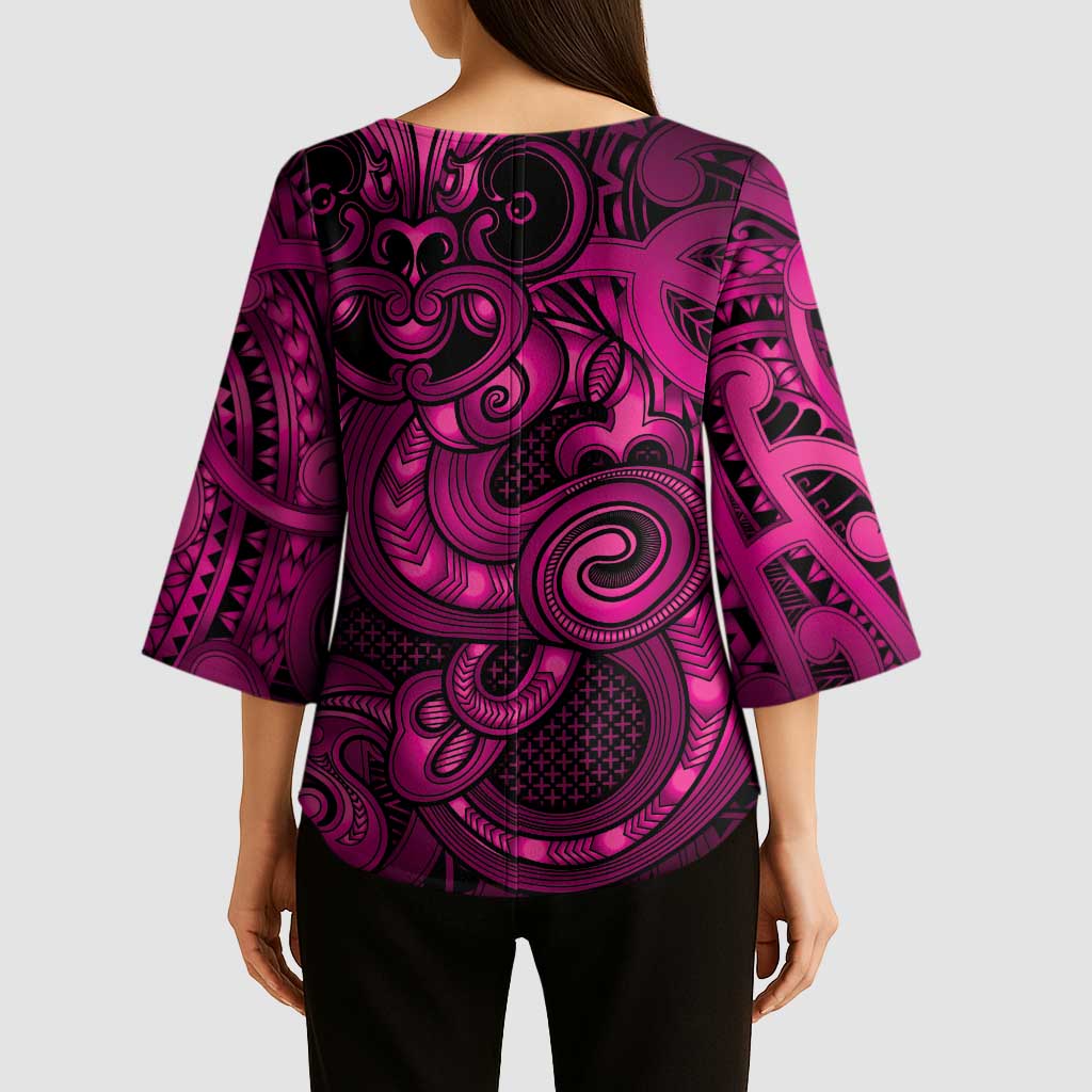 Aotearoa Maori Hei Tiki Kimono Sleeve Blouse Mawhero Kowhaiwhai Puhoro Motif LT9 - Polynesian Pride