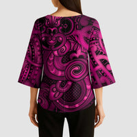 Aotearoa Maori Hei Tiki Kimono Sleeve Blouse Mawhero Kowhaiwhai Puhoro Motif LT9 - Polynesian Pride