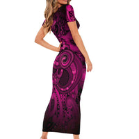 Aotearoa Maori Hei Tiki Short Sleeve Bodycon Dress Mawhero Kowhaiwhai Puhoro Motif