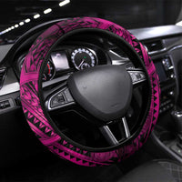 Aotearoa Maori Hei Tiki Steering Wheel Cover Mawhero Kowhaiwhai Puhoro Motif LT9 Universal Fit Pink - Polynesian Pride