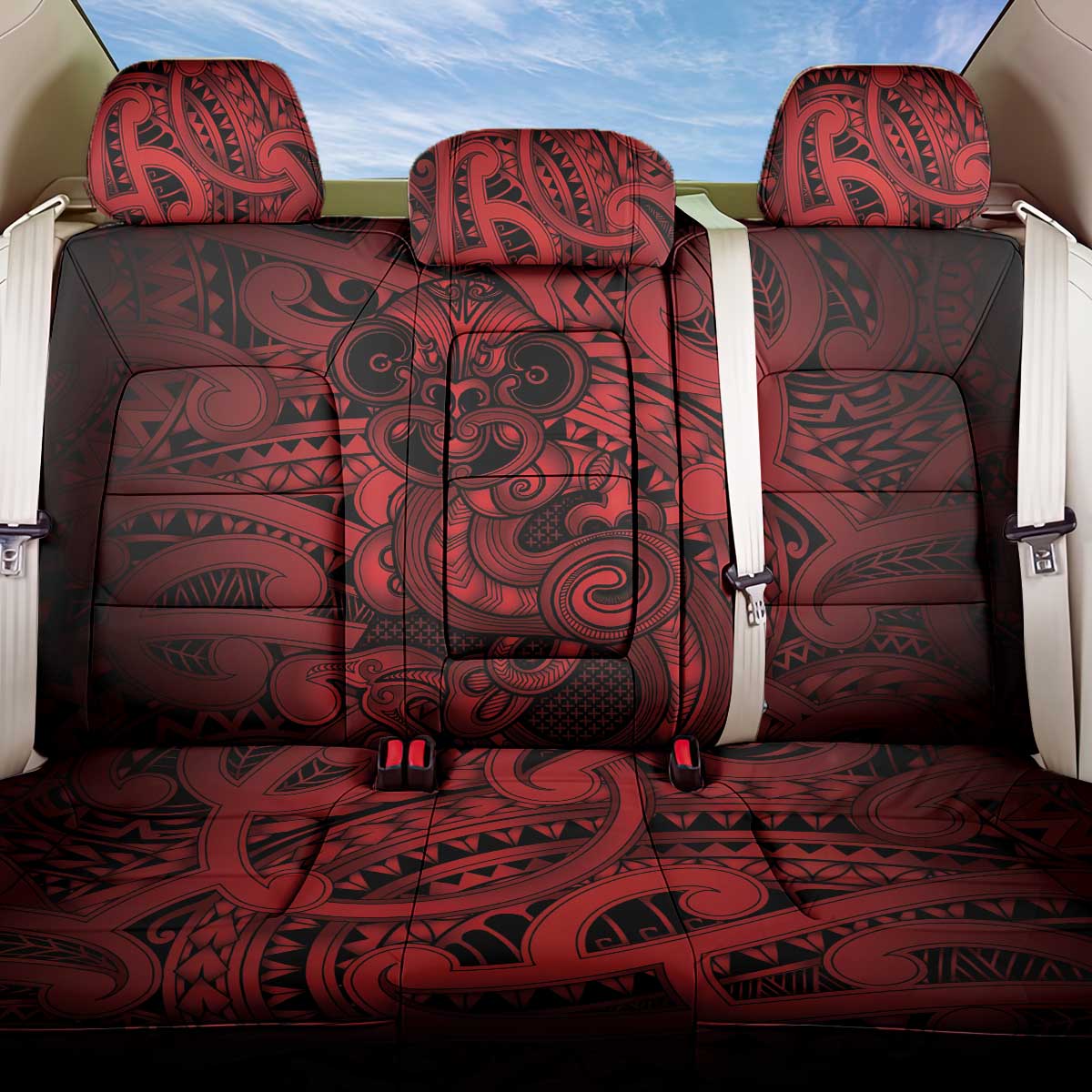 Aotearoa Maori Hei Tiki Back Car Seat Cover Whero Kowhaiwhai Puhoro Motif LT9 One Size Red - Polynesian Pride