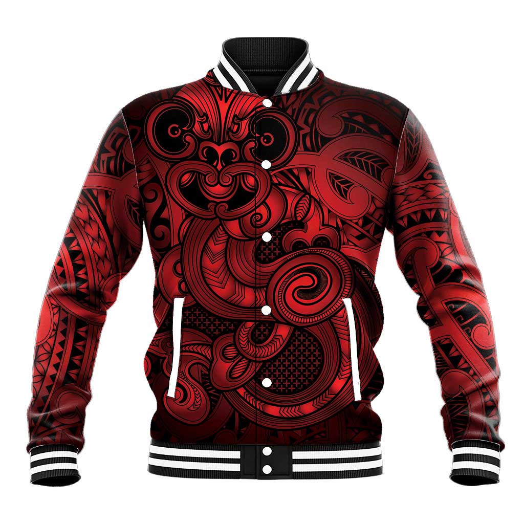 Aotearoa Maori Hei Tiki Baseball Jacket Whero Kowhaiwhai Puhoro Motif