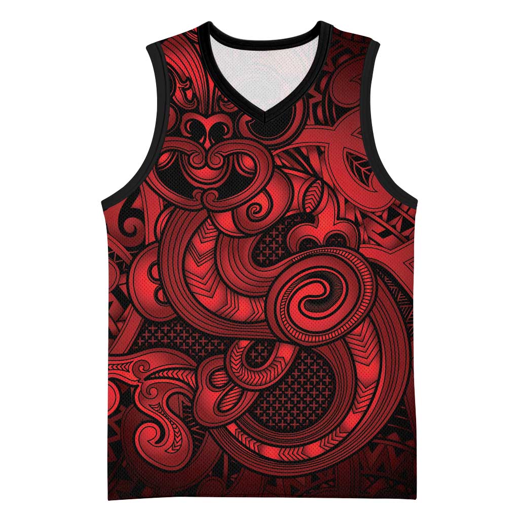 Aotearoa Maori Hei Tiki Basketball Jersey Whero Kowhaiwhai Puhoro Motif LT9 Unisex Red - Polynesian Pride