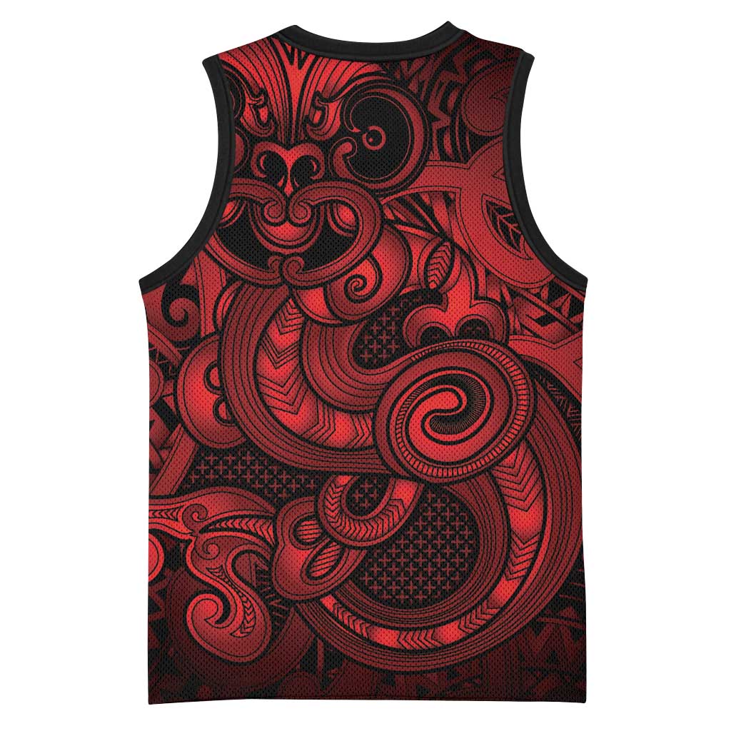 Aotearoa Maori Hei Tiki Basketball Jersey Whero Kowhaiwhai Puhoro Motif LT9 - Polynesian Pride