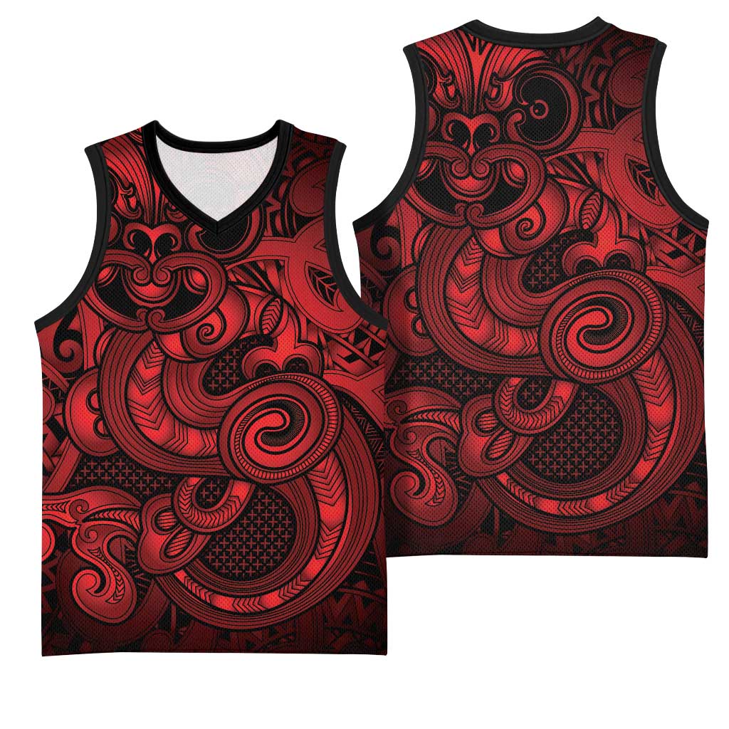 Aotearoa Maori Hei Tiki Basketball Jersey Whero Kowhaiwhai Puhoro Motif LT9 - Polynesian Pride