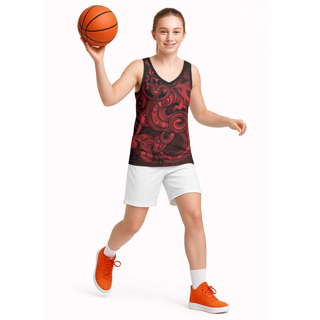 Aotearoa Maori Hei Tiki Basketball Jersey Whero Kowhaiwhai Puhoro Motif LT9 - Polynesian Pride
