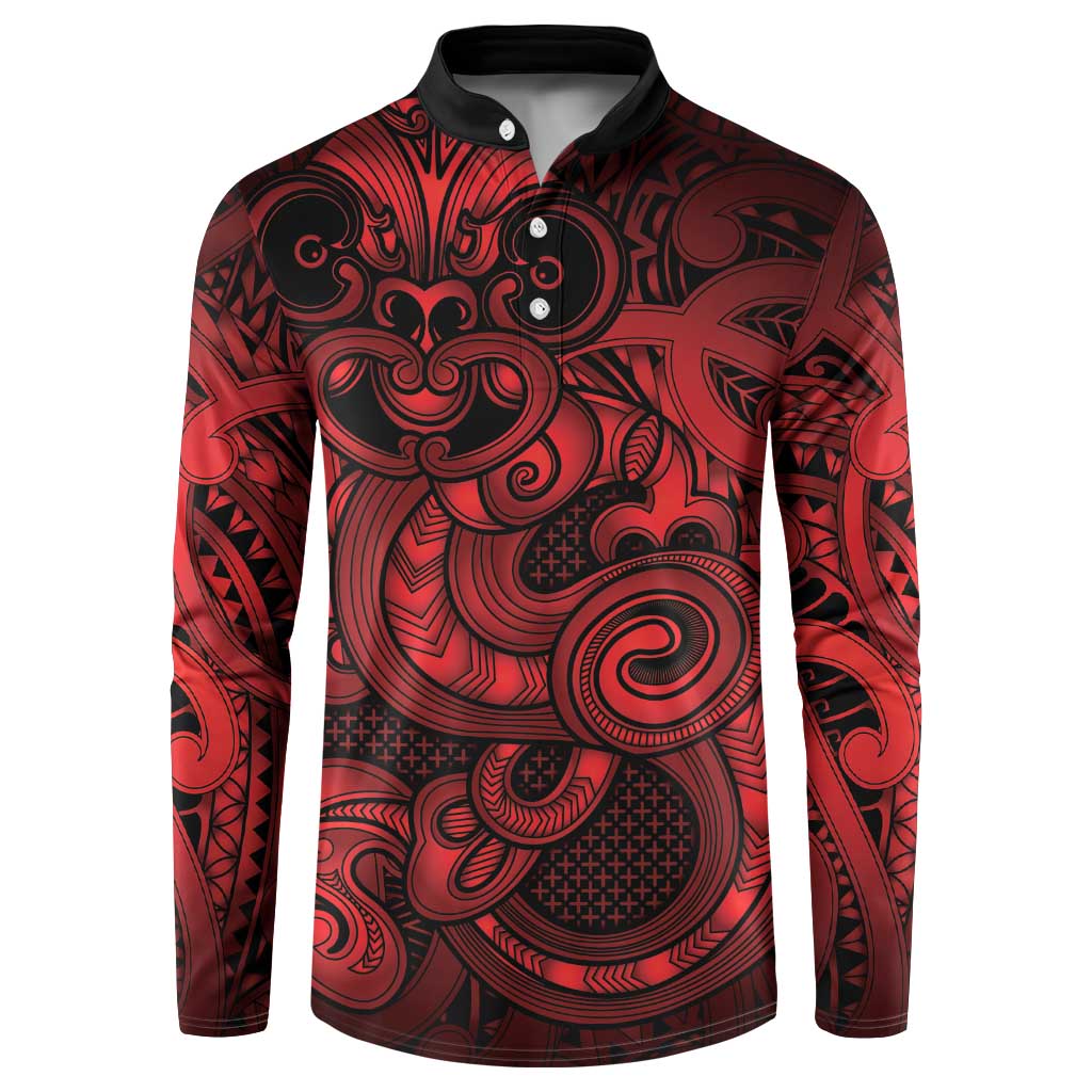 Aotearoa Maori Hei Tiki Button Sweatshirt Whero Kowhaiwhai Puhoro Motif