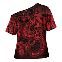 Aotearoa Maori Hei Tiki Cross Shoulder Shirt Whero Kowhaiwhai Puhoro Motif LT9 - Polynesian Pride
