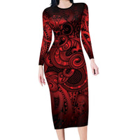 Aotearoa Maori Hei Tiki Family Matching Long Sleeve Bodycon Dress and Hawaiian Shirt Whero Kowhaiwhai Puhoro Motif